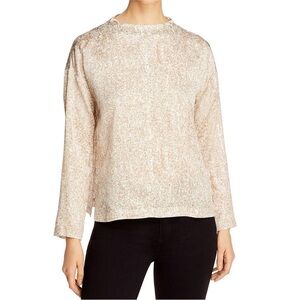 $198 EILEEN FISHER Size S/P Bramble Prism Tan Silk Cotton Print Blouse Box Top